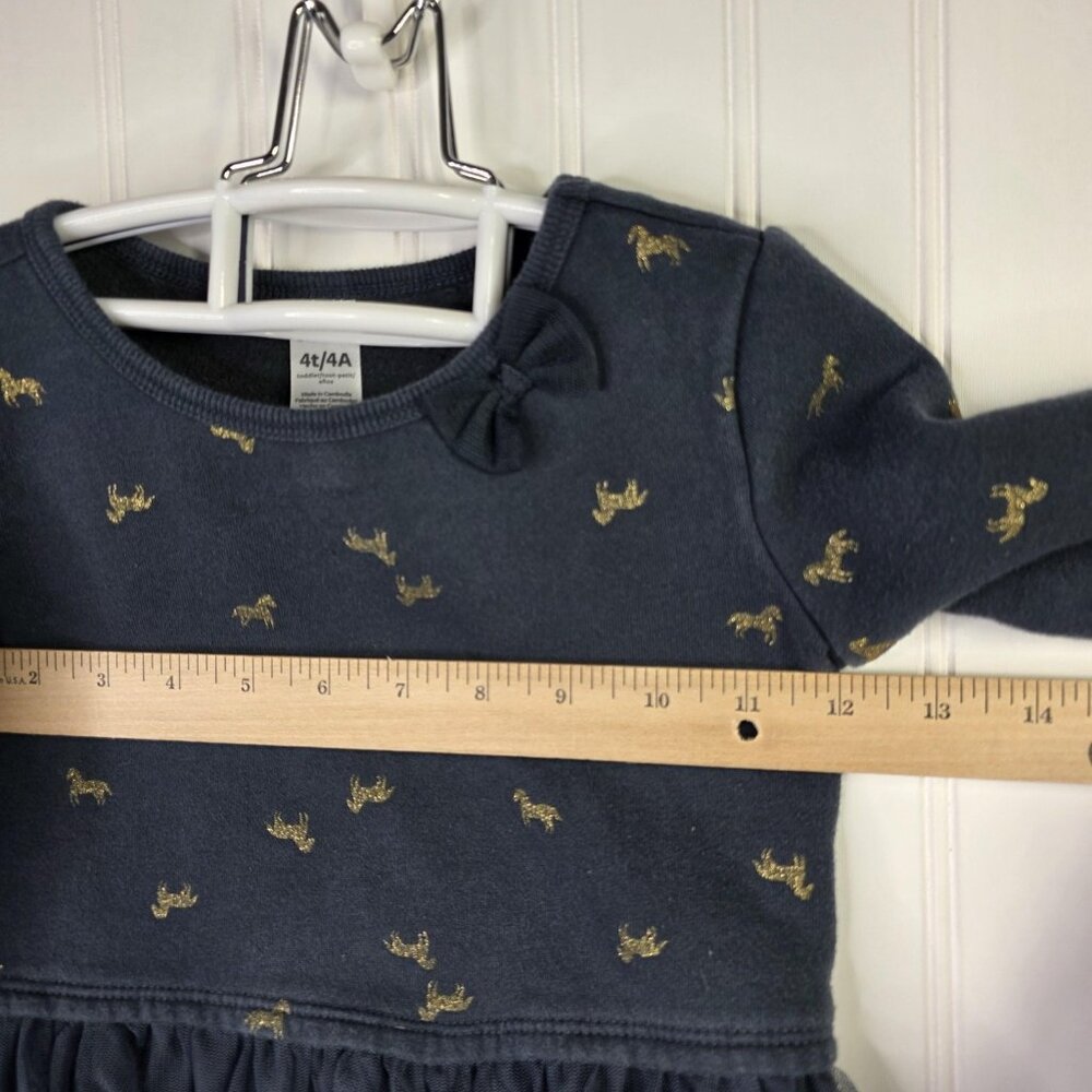 Carter's Sweatshirt Top Girls 4T Blue Horse Print Tulle Peplum Hem Bow Festive - Picture 6 of 9